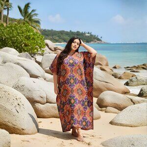 Gypsie Blu Women Fashion Long Kaftan Dress Beach Cover Up Moo Moos Caftan Dress